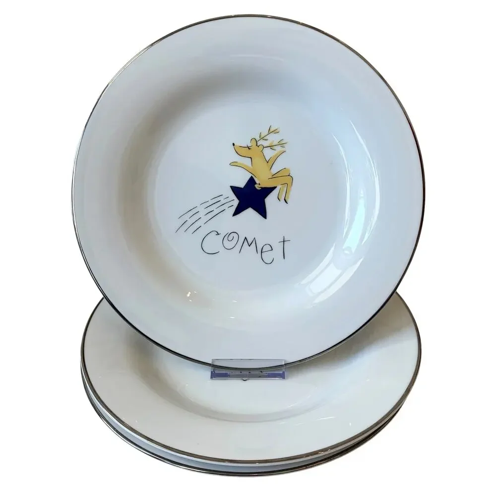 Pottery Barn Christmas Reindeer Dinner Plates 11in Set of 4 Japan RETIRED